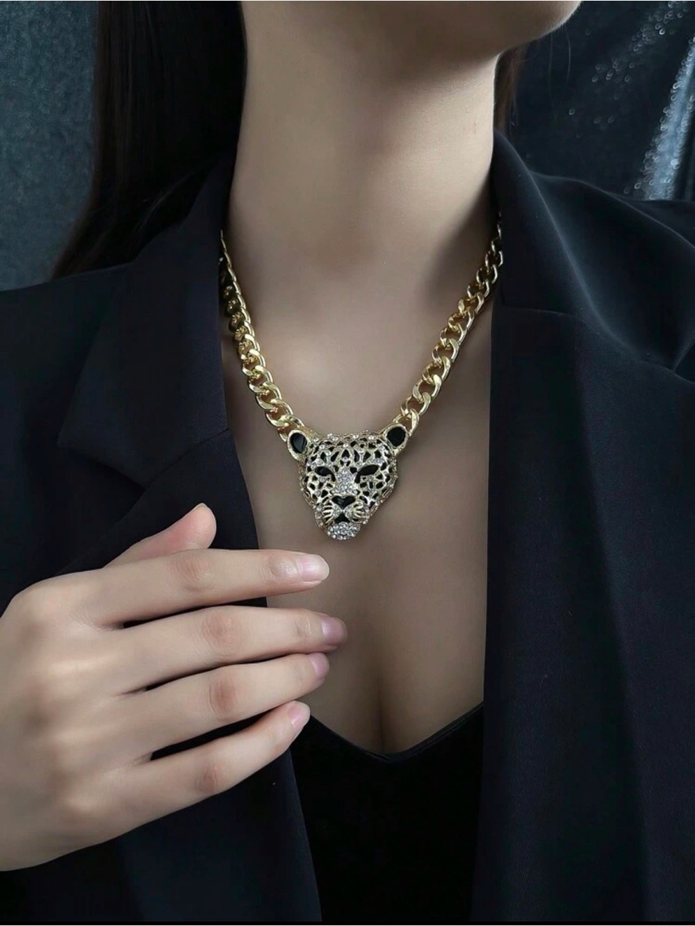 Gold Leopard Head Statement Necklace - Women's Jewelry